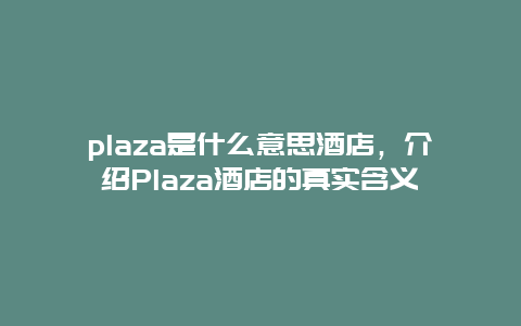 plaza是什么意思酒店，介绍Plaza酒店的真实含义