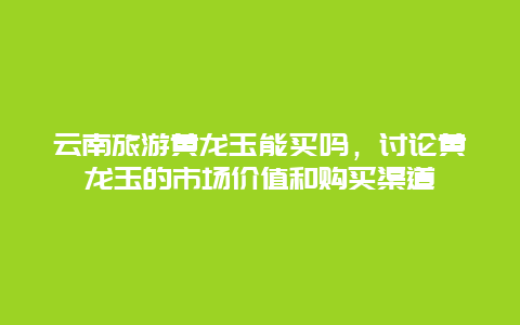 云南旅游黄龙玉能买吗，讨论黄龙玉的市场价值和购买渠道