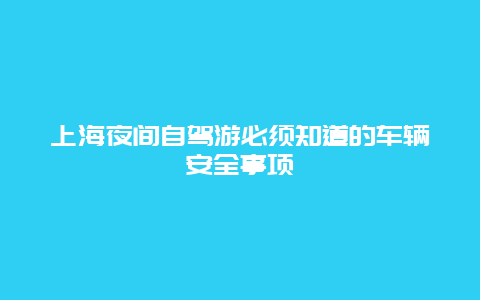 上海夜间自驾游必须知道的车辆安全事项