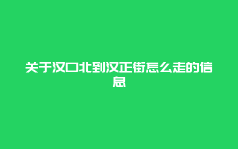 关于汉口北到汉正街怎么走的信息