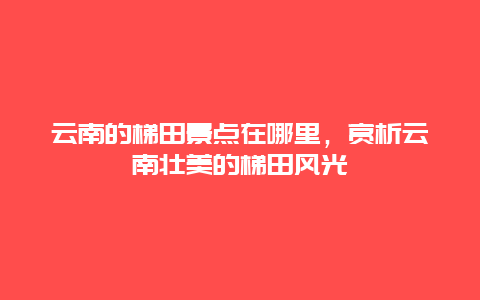 云南的梯田景点在哪里，赏析云南壮美的梯田风光