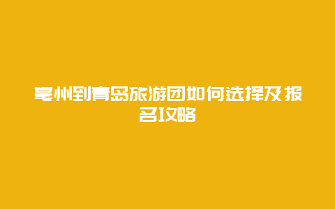 亳州到青岛旅游团如何选择及报名攻略