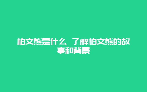 柏文熊是什么 了解柏文熊的故事和背景