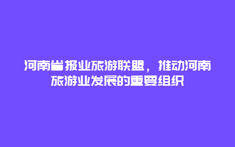 河南省报业旅游联盟，推动河南旅游业发展的重要组织