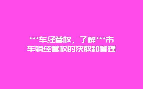 ***车经营权，了解***市车辆经营权的获取和管理