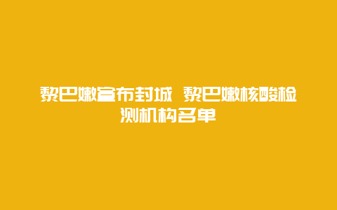 黎巴嫩宣布封城 黎巴嫩核酸检测机构名单