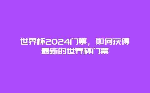 世界杯2024门票，如何获得最新的世界杯门票