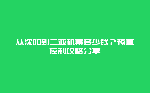 从沈阳到三亚机票多少钱？预算控制攻略分享