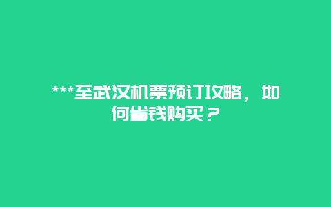 ***至武汉机票预订攻略，如何省钱购买？