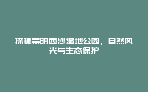 探秘崇明西沙湿地公园，自然风光与生态保护