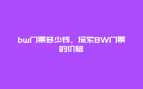 bw门票多少钱，探索BW门票的价格