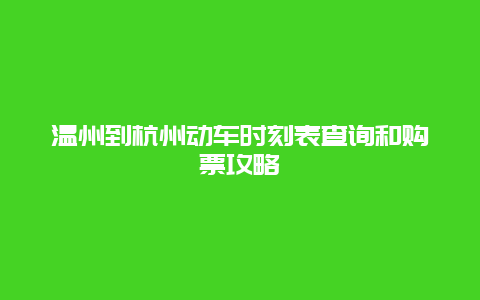 温州到杭州动车时刻表查询和购票攻略