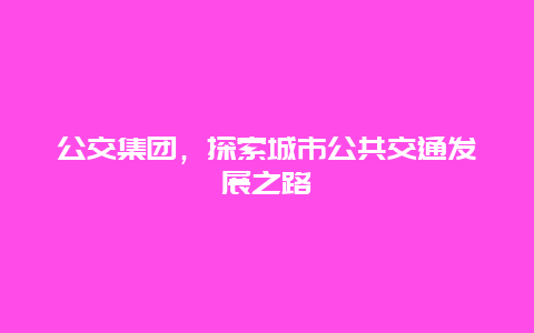 公交集团，探索城市公共交通发展之路