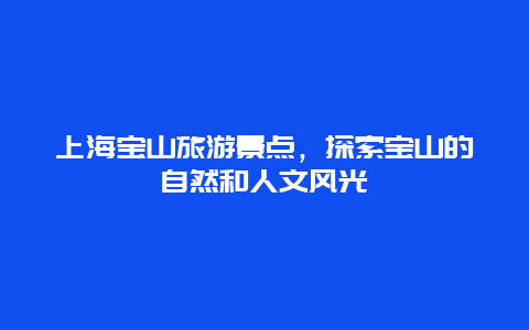 上海宝山旅游景点，探索宝山的自然和人文风光