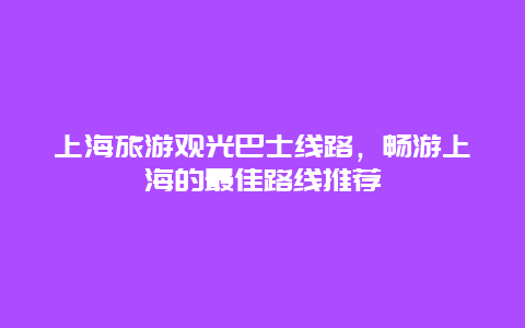 上海旅游观光巴士线路，畅游上海的最佳路线推荐