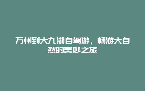 万州到大九湖自驾游，畅游大自然的美妙之旅