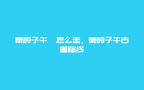 秦岭子午峪怎么走，秦岭子午古道路线