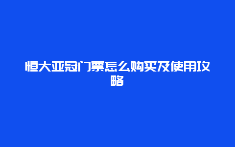 恒大亚冠门票怎么购买及使用攻略