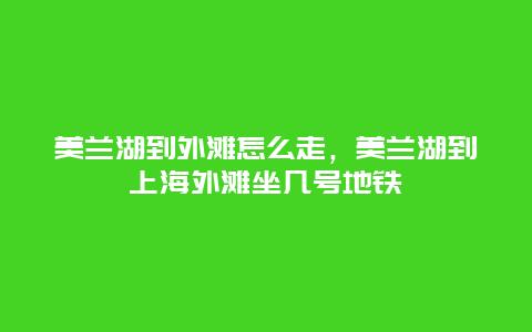 美兰湖到外滩怎么走，美兰湖到上海外滩坐几号地铁