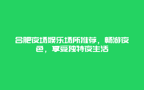 合肥夜场娱乐场所推荐，畅游夜色，享受独特夜生活