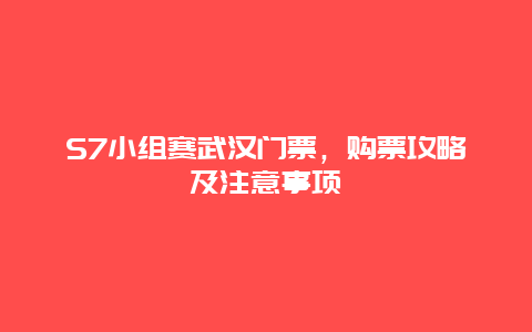 S7小组赛武汉门票，购票攻略及注意事项