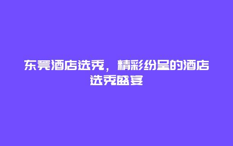 东莞酒店选秀，精彩纷呈的酒店选秀盛宴