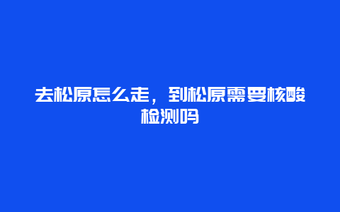 去松原怎么走，到松原需要核酸检测吗