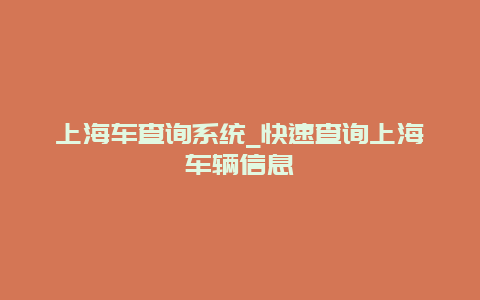 上海车查询系统_快速查询上海车辆信息