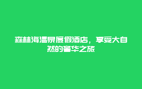 森林海温泉度假酒店，享受大自然的奢华之旅