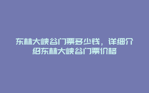 东林大峡谷门票多少钱，详细介绍东林大峡谷门票价格