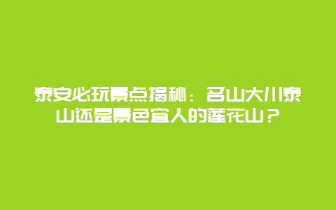 泰安必玩景点揭秘：名山大川泰山还是景色宜人的莲花山？