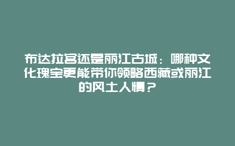 布达拉宫还是丽江古城：哪种文化瑰宝更能带你领略西藏或丽江的风土人情？