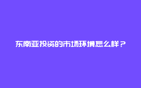 东南亚投资的市场环境怎么样？