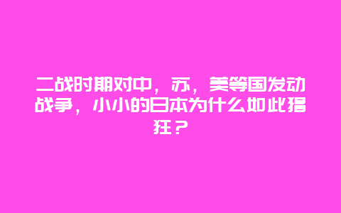 二战时期对中，苏，美等国发动战争，小小的日本为什么如此猖狂？