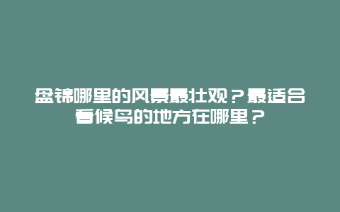 盘锦哪里的风景最壮观？最适合看候鸟的地方在哪里？