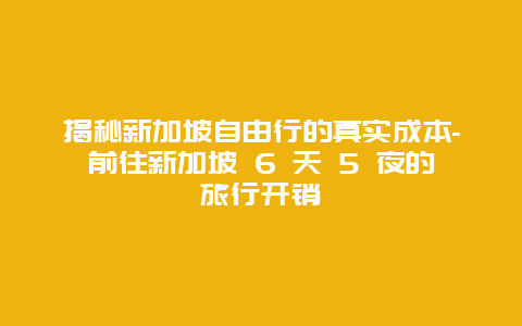 揭秘新加坡自由行的真实成本-前往新加坡 6 天 5 夜的旅行开销