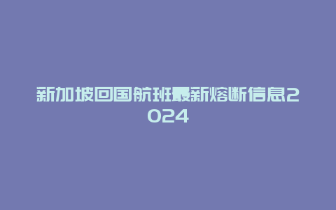 新加坡回国航班最新熔断信息2024