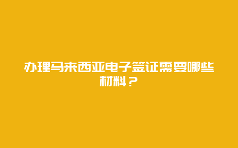 办理马来西亚电子签证需要哪些材料？