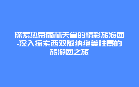 探索热带雨林天堂的精彩旅游团-深入探索西双版纳绝美胜景的旅游团之旅