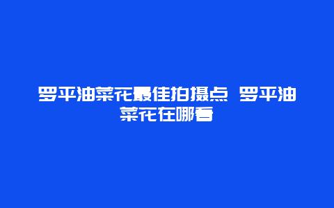 罗平油菜花最佳拍摄点 罗平油菜花在哪看