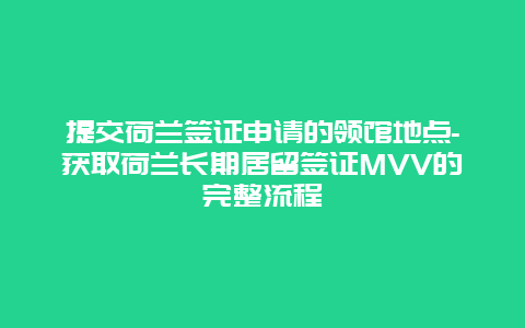 提交荷兰签证申请的领馆地点-获取荷兰长期居留签证MVV的完整流程