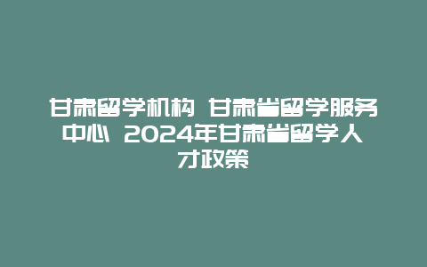 甘肃留学机构 甘肃省留学服务中心 2024年甘肃省留学人才政策