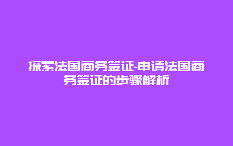 探索法国商务签证-申请法国商务签证的步骤解析