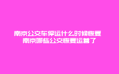 南京公交车停运什么时候恢复 南京哪些公交恢复运营了