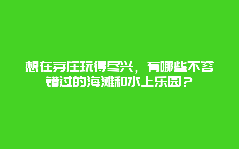 想在芽庄玩得尽兴，有哪些不容错过的海滩和水上乐园？