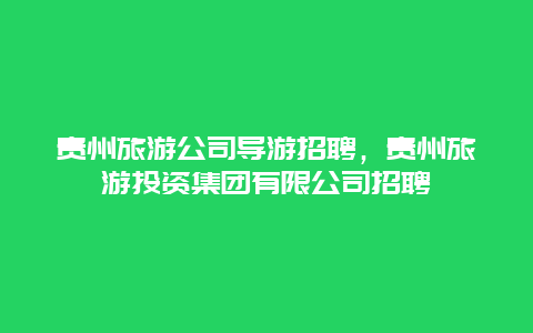 贵州旅游公司导游招聘，贵州旅游投资集团有限公司招聘