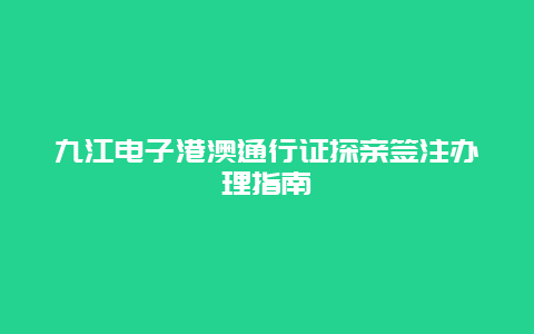 九江电子港澳通行证探亲签注办理指南