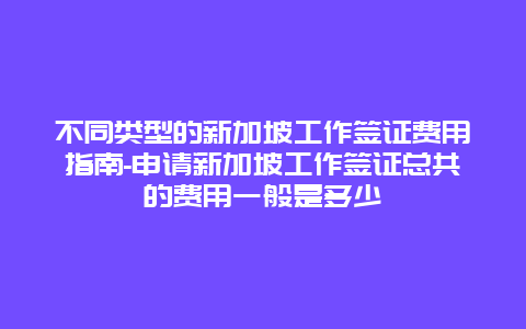 不同类型的新加坡工作签证费用指南-申请新加坡工作签证总共的费用一般是多少