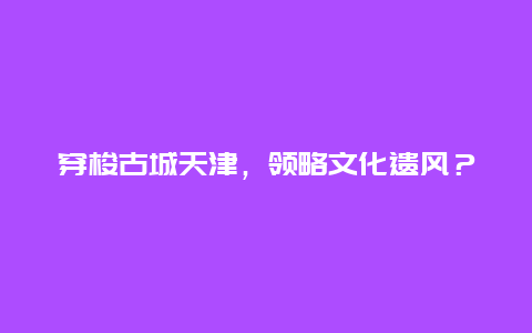 穿梭古城天津，领略文化遗风？