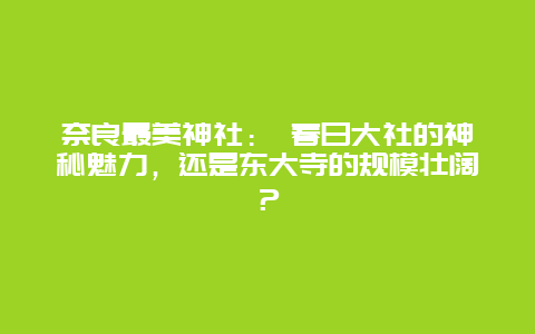 奈良最美神社： 春日大社的神秘魅力，还是东大寺的规模壮阔？